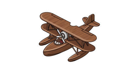 Vintage wooden biplane seaplane with open cockpit © farel