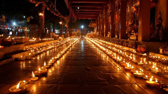 49.Concept = Candle lit Thai culture walk in Asalha Puja Day, Magha Puja Day, Visakha Puja Day