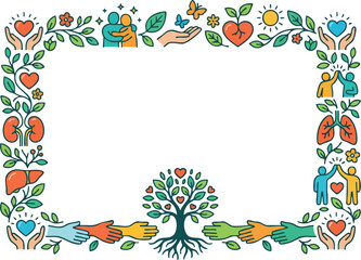 Fototapeta premium Community Health and Wellness Border Vector Illustration