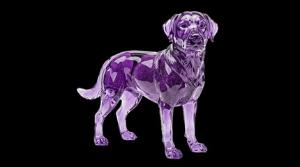 Fototapeta premium Beautiful Purple Crystal Labrador Retriever Dog Statue Sculpted From Translucent Amethyst Glass On Black Background