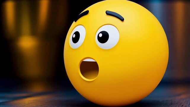 Emoji turns close-up from sleepy to shocked awake on dark floor, alert reaction, notification response, surprise sticker, user attention, social media feedback, and mobile app engagement signal.
