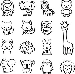 Fototapeta premium Cute Animal Icon Collection Vector Set