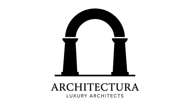 Architectural arch logo with pillars in black.