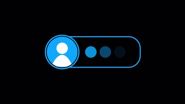 Blue user profile icon and three typing dots appear inside a rounded outline for messaging conversations and communication scenes.