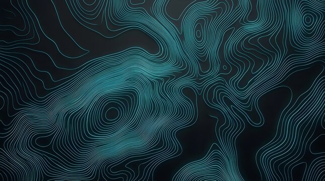 Luminous contour lines forming a digital abstract pattern on dark background