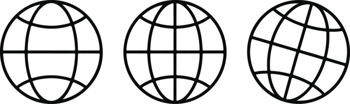 Three globe icons minimalist line art representing global networks and connectivity