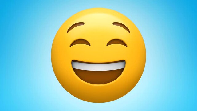 Emoji face transforming close-up from neutral to smile, supporting reaction stickers, social media feedback, chat messaging, user sentiment, mood transition graphics, and entertainment app media.
