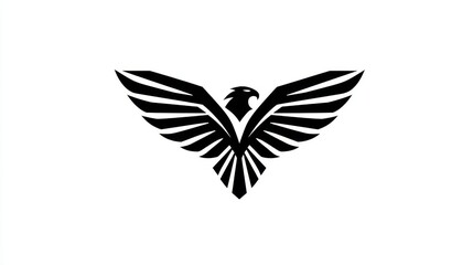 Fototapeta premium 33.Stylized eagle emblem with spread wings forming shield shape, streamlined curves and pointed feather tips, vector icon with thick outline and subtle inner line details, dynamic forward motion
