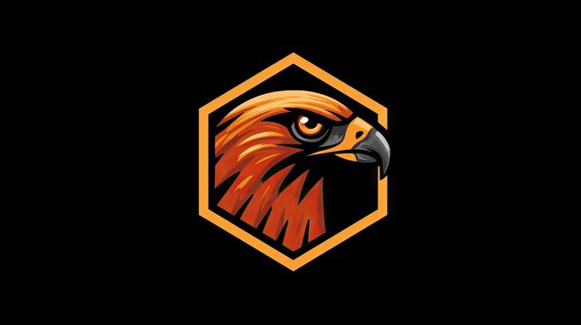 34.Hawk logo design featuring aggressive side profile head, piercing eye and hooked beak rendered in simplified shapes, enclosed within hexagon badge, flat vector style, strong graphic impact,