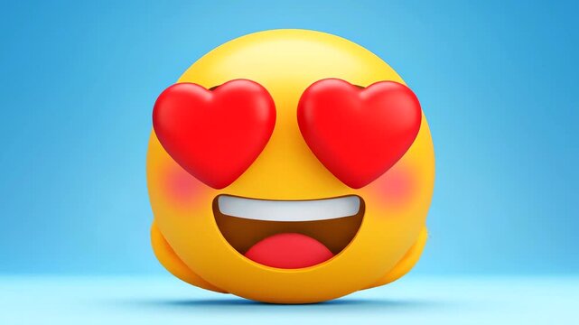 Emoji face morphing close-up into heart-eyes expression, supporting reaction stickers, social media feedback, chat messaging, affection responses, dating apps, romance graphics, entertainment media.