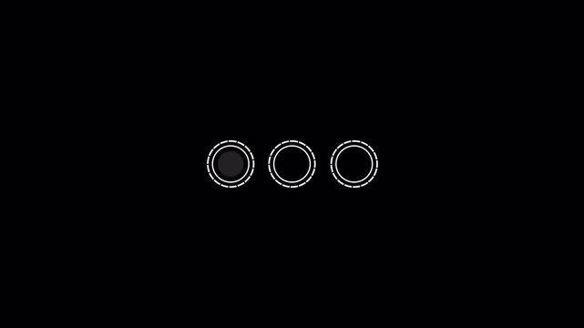 Three outlined circular loading indicators appear in a horizontal row.