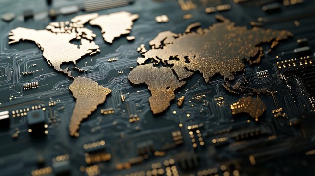 Digital. World Map. Circuit Board. Technology.