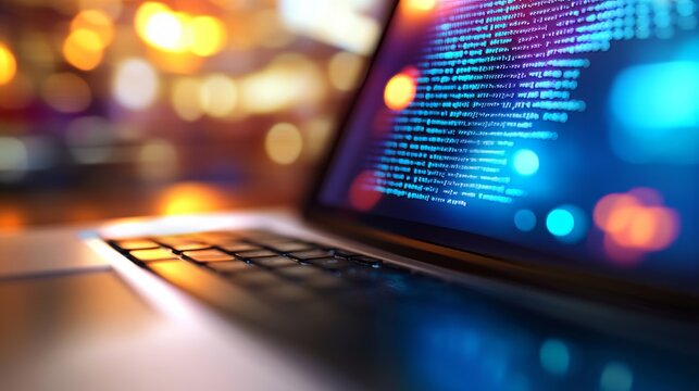 Digital. Laptop. Code. Programming. Night. Focused. Bokeh.