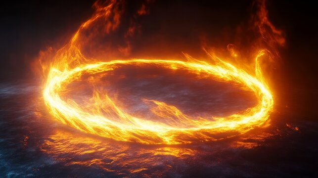 Digital Art. Fiery Circle. Bright Flames. Mystic Energy.