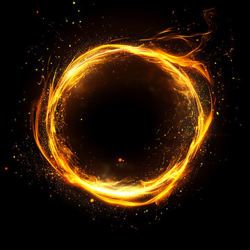 Flying sparks, glowing embers, fire particles