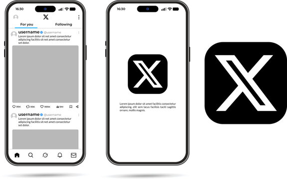 X social media platform interface and logo design, displayed on a smartphone screen mockup, optimized for digital presentations