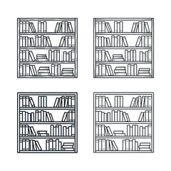 Set of four outline bookshelves filled with books, minimalist vector illustration © waldi