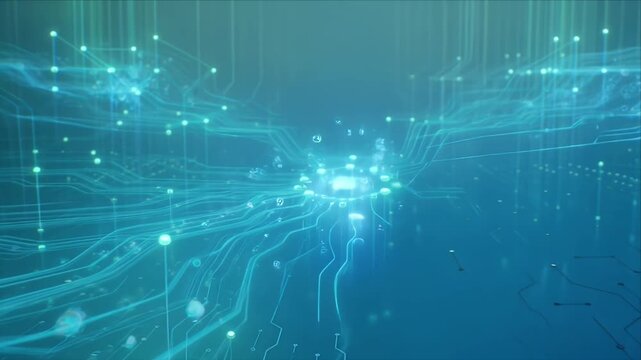 Healthcare technology digital network glowing data lines abstract connection futuristic system innovation with blue background, abstract data stream and artificial intelligence for healthcare