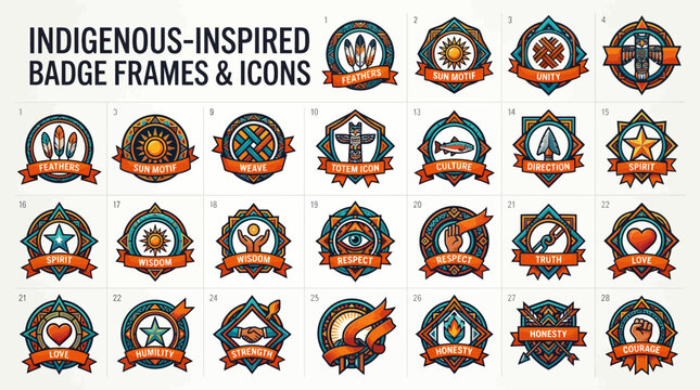 indigenous inspired badge frames icons