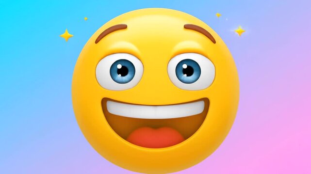Emoji face shifting close-up from sleepy to excited smile, supporting reaction stickers, social media posts, chat messaging, morning motivation, mood transition graphics, and entertainment app media.