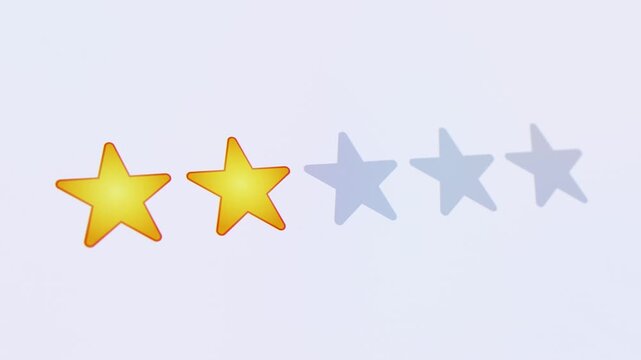 Video animation of a fictional website showing a mouse cursor clicking on a 1- to 5-star rating. Business concept for online star ratings.