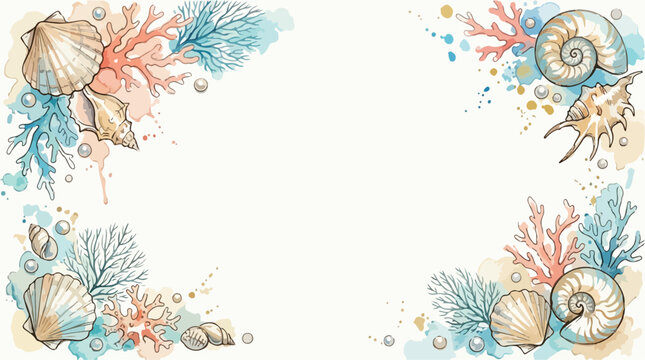 Vector Pattern with Seashells and Coral in Organic Style for Marine Themed Design