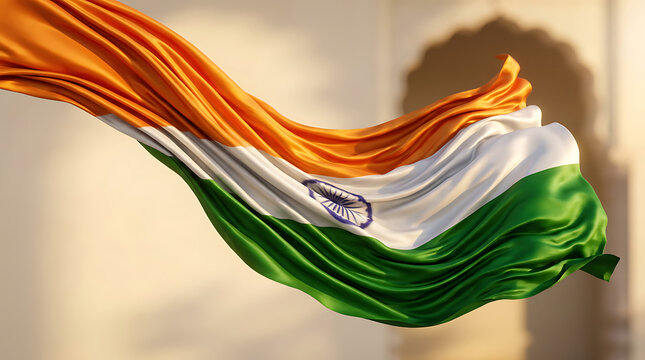 Indian flag waving in the wind.
