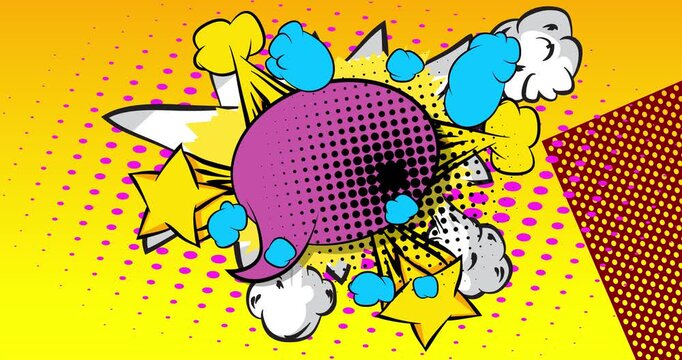 Cartoon background animation, comic book backdrop video. Retro comics pop art design.