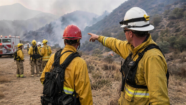 Wildfire Response Crew Planning Operations in Burned Landscape