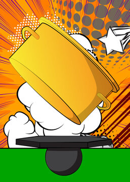 Comic Book Product podium stage for mockup presentation with Kitchen Pot. Retro comics background.