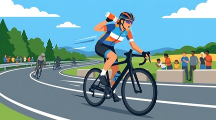 Fototapeta premium Professional cyclist drinking water during road race competition