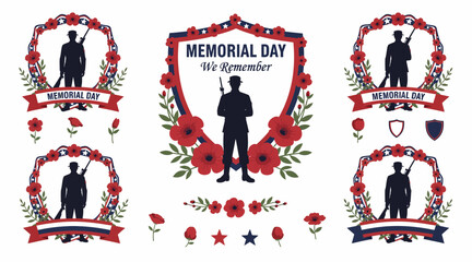 Fototapeta premium Memorial Day graphics with soldier silhouettes and poppy flowers