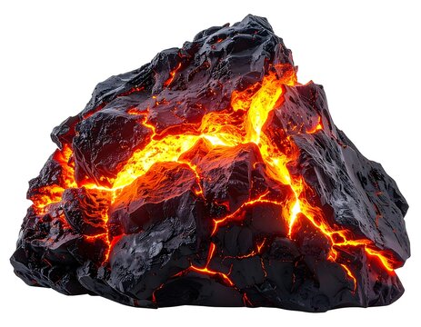 A computer-generated image of a dark, rocky, glowing volcanic rock