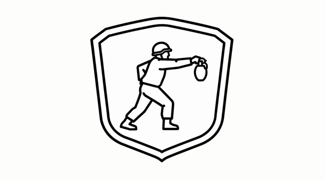 man throwing stone shield, cartoon
