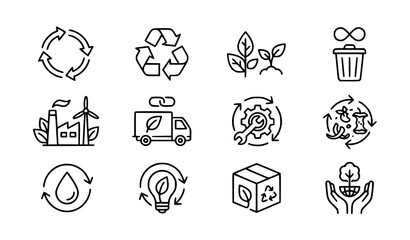 Fototapeta premium Resource Conservation and Circular Economy Line Icon Set Vector