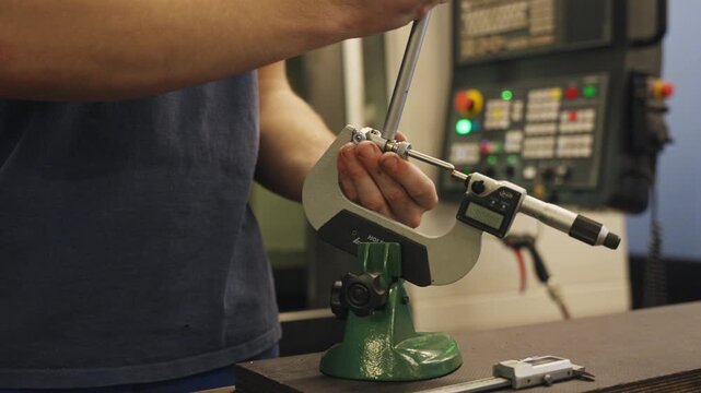 Dial indicator zero point calibration on metal workpiece in a factory workshop, showing precision setup, machining fixture, gauge needle, tolerance check and quality control process.