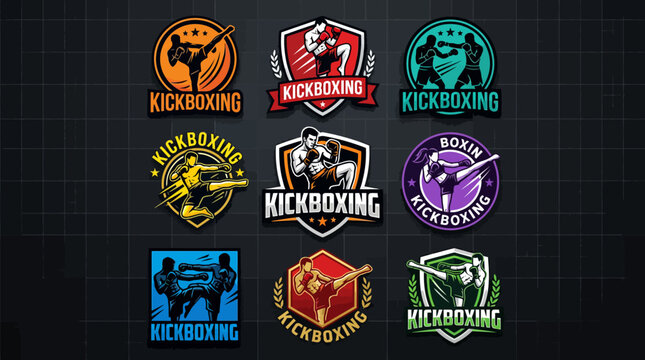 Collection of kickboxing and martial arts combat logos.