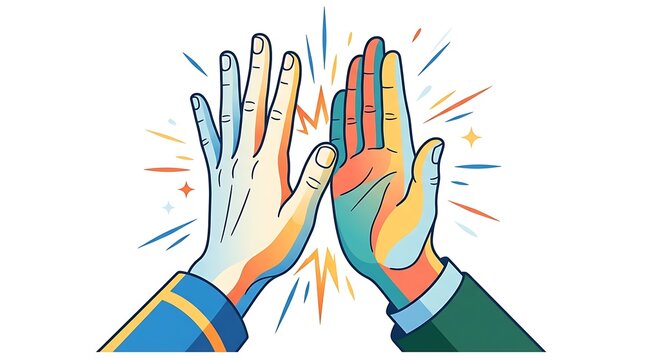 Stylized hands giving a high five to celebrate success and teamwork