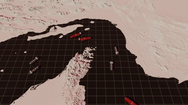 Global Oil Supply Route Through Strait of Hormuz  3D Animation loop