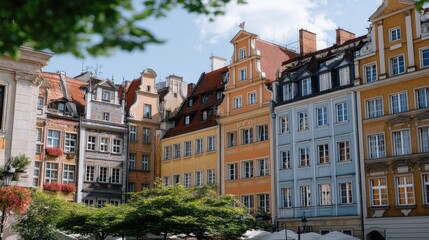 Fototapeta premium Colorful Historic Buildings in Vibrant Old Town Square Architecture