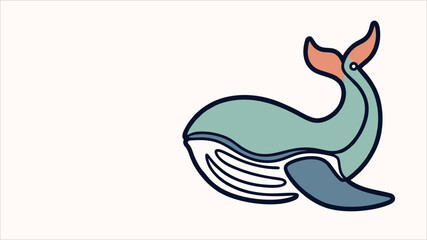 Naklejka premium Blue Whale Single Line Art Vector Illustration – Minimalist Marine Animal Outline Drawing for Ocean Conservation, Kids Design and Nautical Branding 