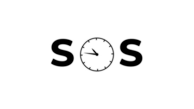 A beautiful clock animation with text SOS.Abstract representing time emergency concept icon animation on white background.