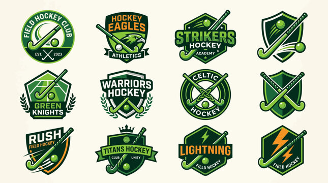 Collection of green hockey team sports mascot logos.