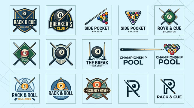 Set of billiard and pool club sports logos.