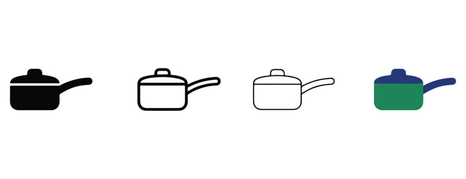 saucepans with lids on white background for cooking and kitchen utensils