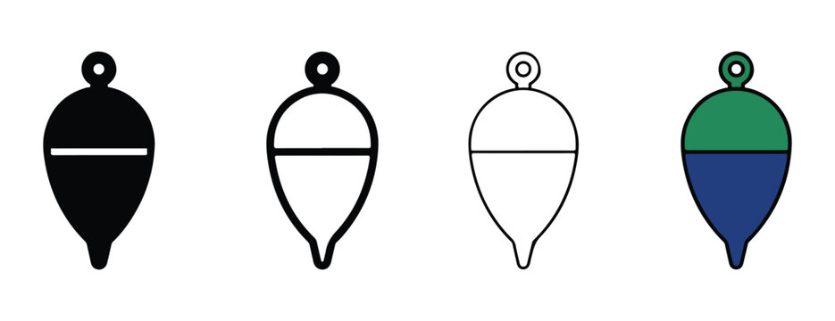 fishing float icons in various colors and styles for fishing and nautical themes  simple and modern designs