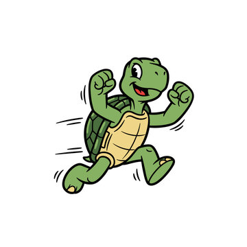Cheerful cartoon turtle running energetically