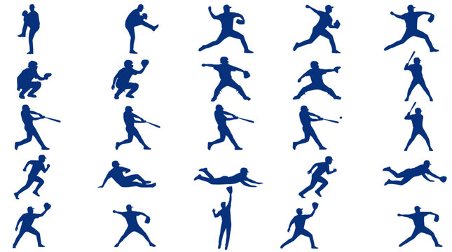 Minimalist baseball silhouette icon sheet featuring 30 sports equipment and field symbols. Clean black vector collection for infographics, mobile apps, websites, scoreboards, presentations, and print 