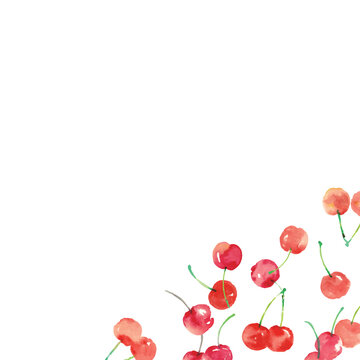 水彩のさくらんぼフレーム・背景セット｜夏のかわいい手描きイラスト素材 コピースペース付き
Watercolor Cherry Frame and Border Collection | Hand Painted Summer Backgrounds with Copy Space