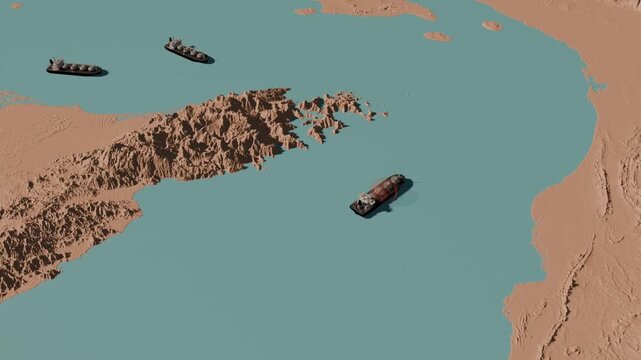 Shahed drone attack on tanker in the Strait of Hormuz - 3D animation